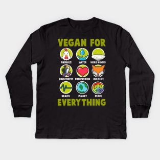 Vegan For Everything Print On Front and Back. Kids Long Sleeve T-Shirt